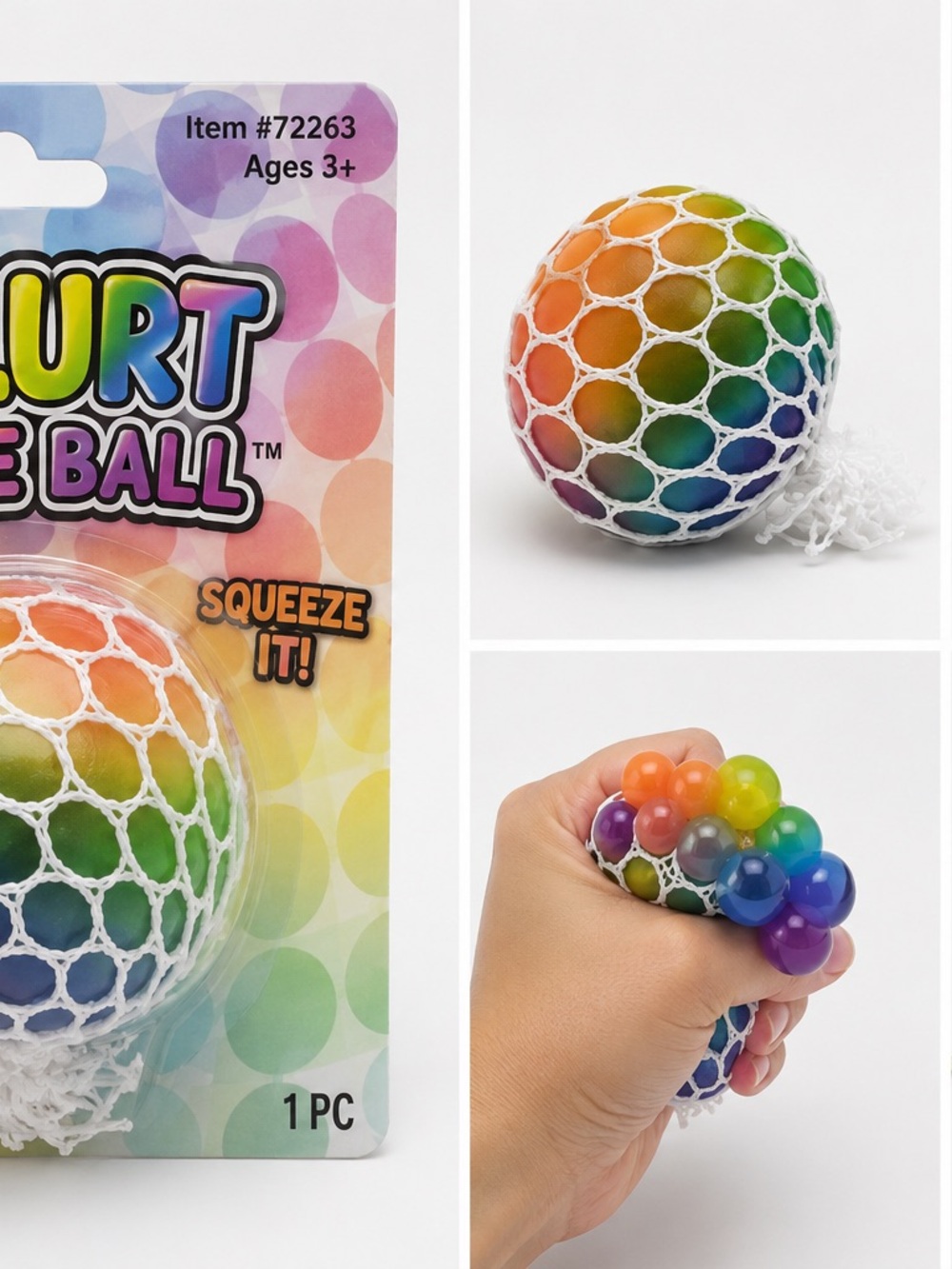 Rainbow Mesh Squeeze Ball Stress Toy - Multicolor